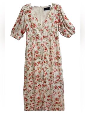 MINKPINK Floral Midi Dress with Empire Waist and Front Buttons